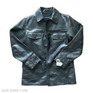 Express Men's Dark Brown Distressed Button Heavyweight Leather Jacket Size Small